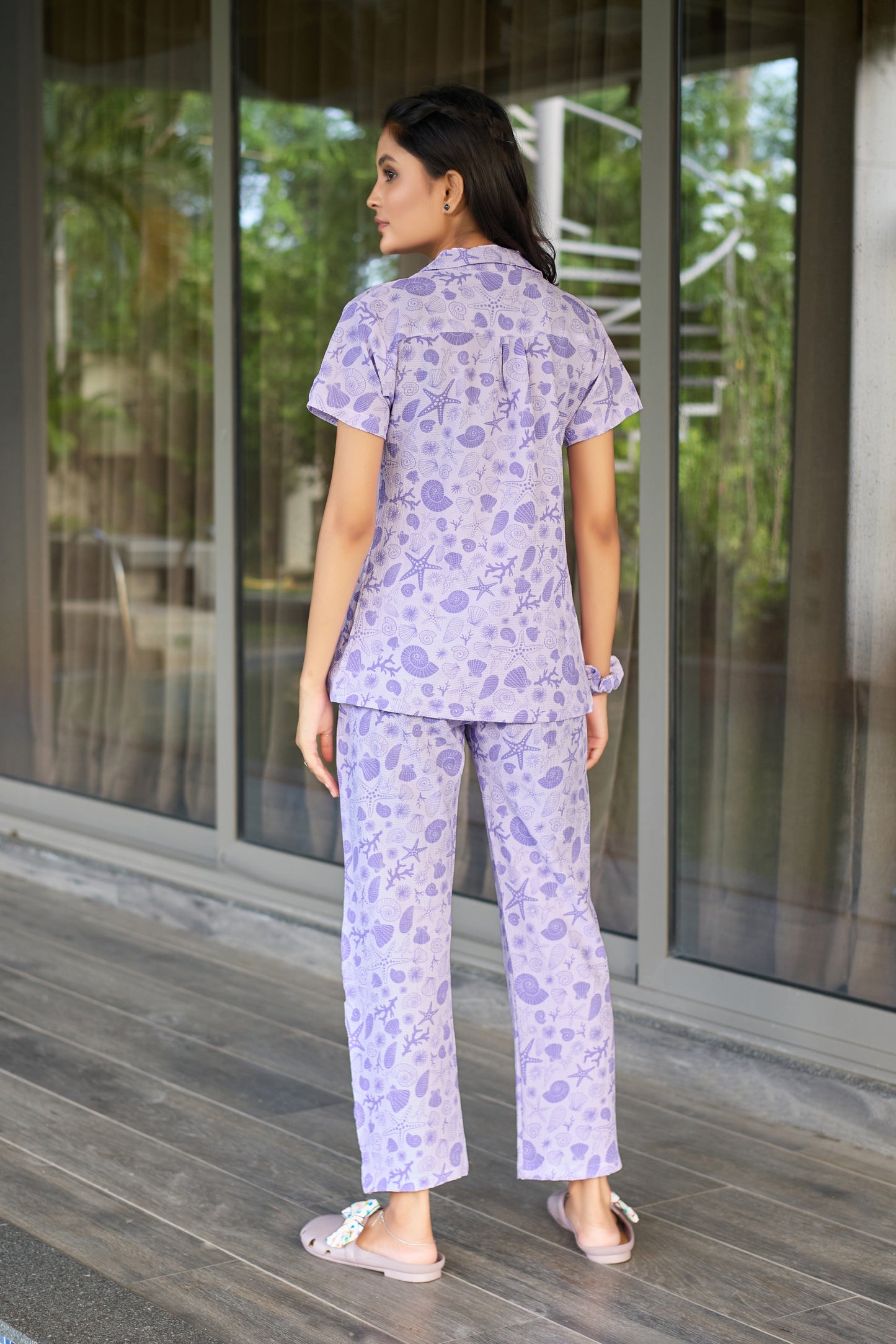 Lavender Seashell Print Women’s Nightwear PJ Set