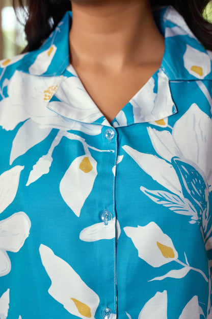 Aqua Petals Lounge PJ Set