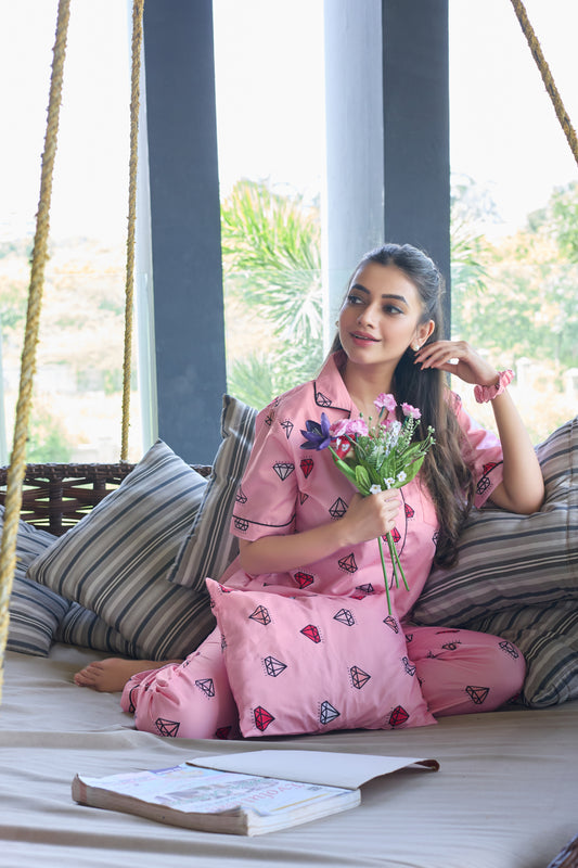 Pink Diamond Glow – Cozy Lounge PJ Set