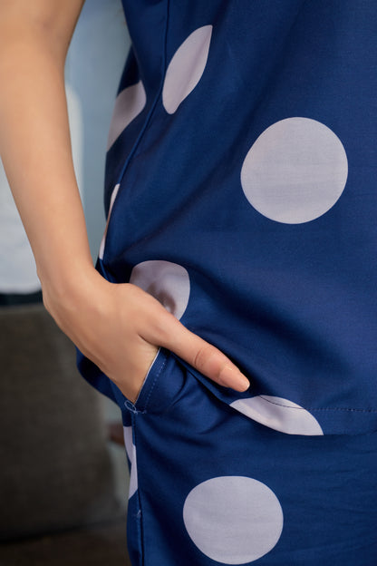 Navy Blue Polka Dot  Night Suit for Women – Comfortable Lounge & Sleepwear Set