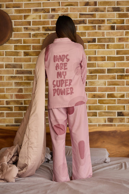Blush Pink Polka Comfort Nightsuit Set | Women’s Rayon Nightwear Pajamas