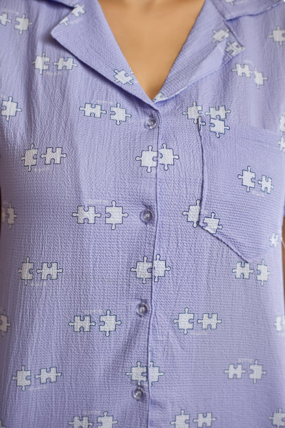 Lavender Bubble Crepe Women's Nightsuit Set For Sweet Dreams