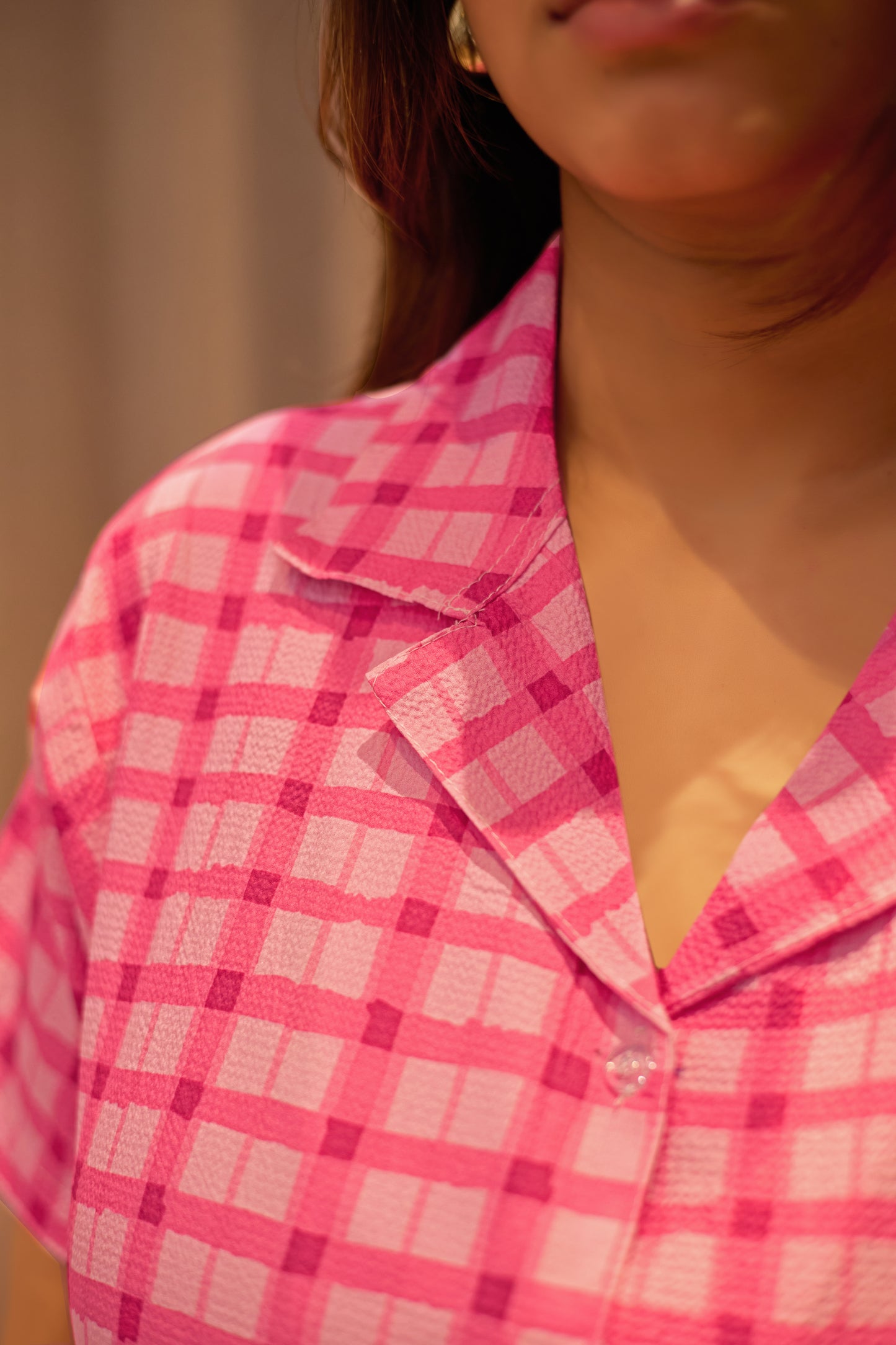 Pink Checkered Women’s Night Suit – Bubble Crap Fabric | Soft & Comfortable Sleepwear