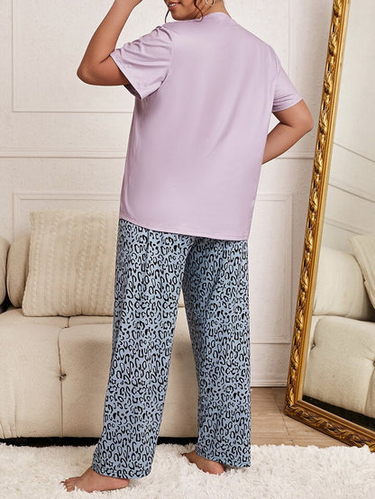 Plus Leopard & Heart Print Pyjama Set