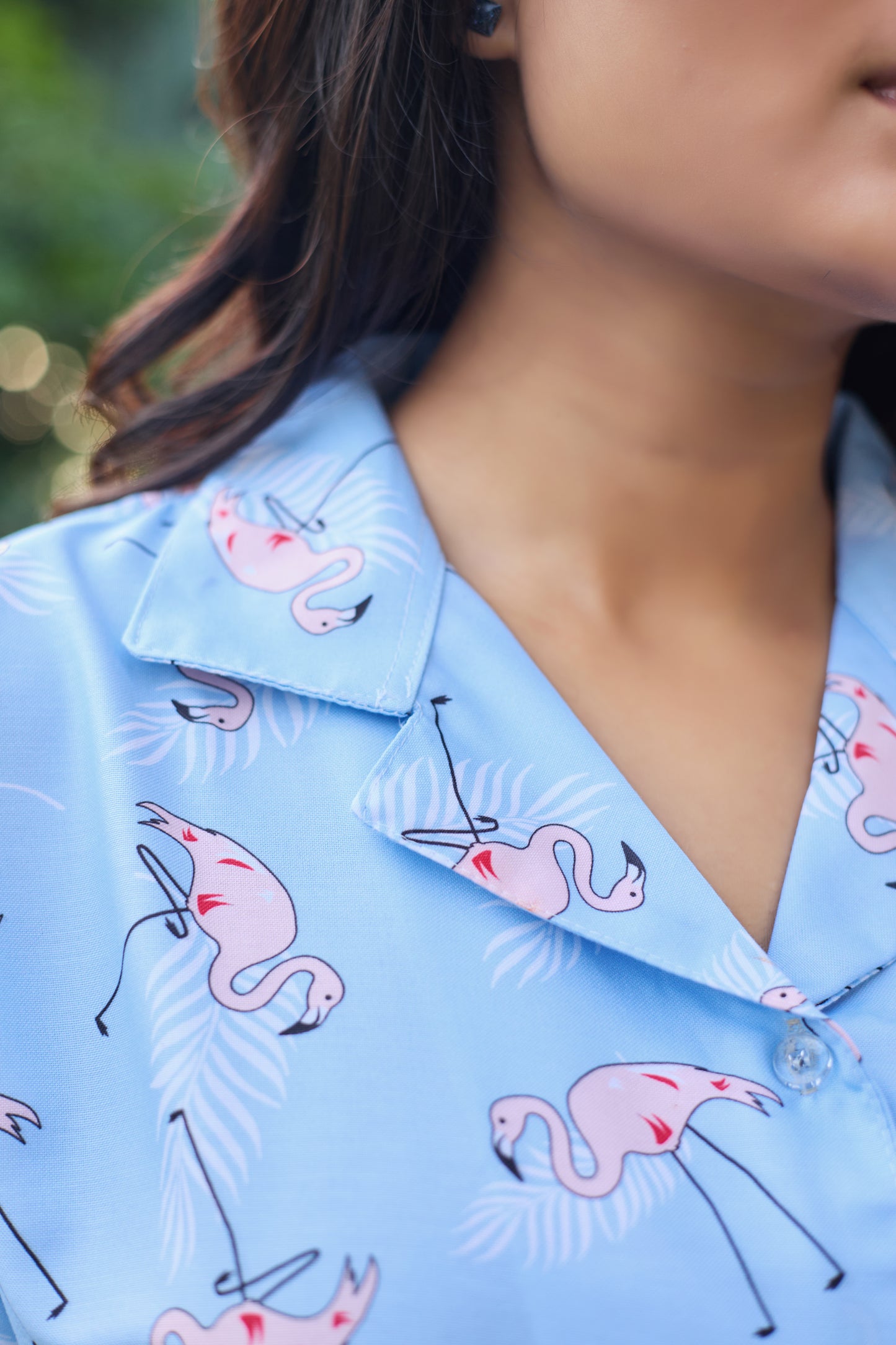 Light Blue Flamingo Print Women’s Nightwear PJ Set