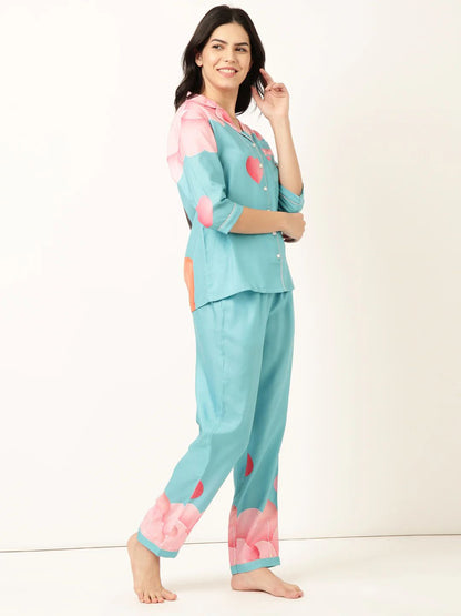 Woman Ocean Blue Dil Ruba Back printed Night Suit