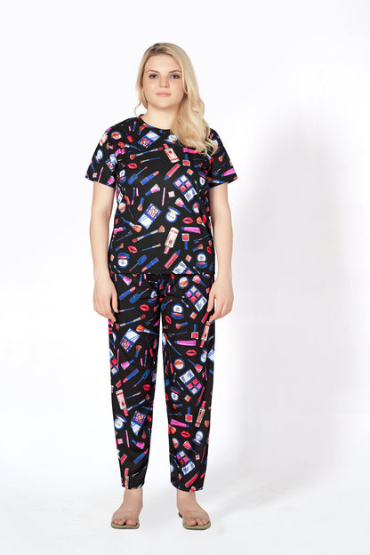 Makuap-Kit Print T-shirt And Long Pajama Set