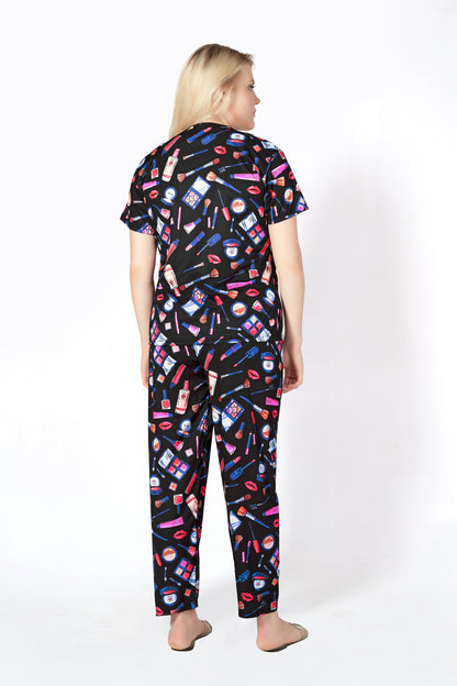 Makuap-Kit Print T-shirt And Long Pajama Set