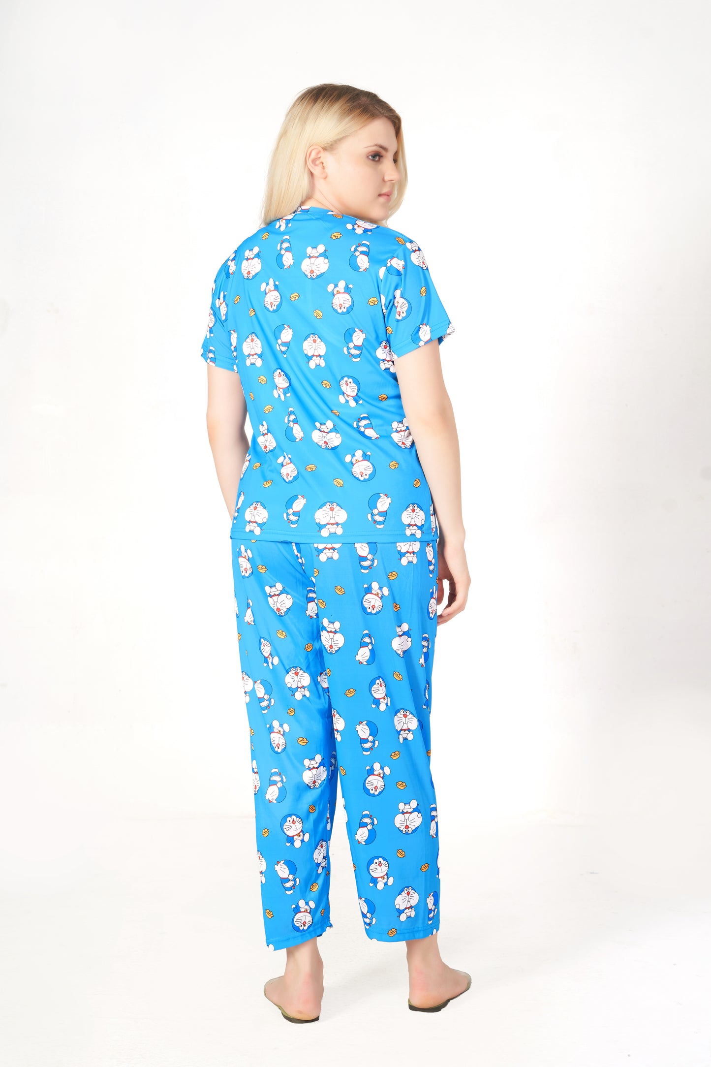Doramon Print T-shirt And Long Pajama Set