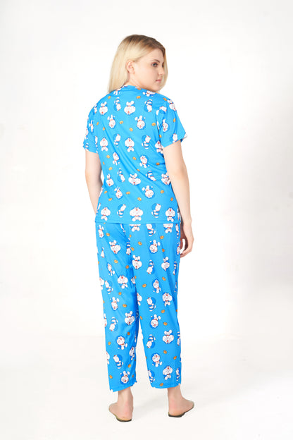 Doramon Print T-shirt And Long Pajama Set