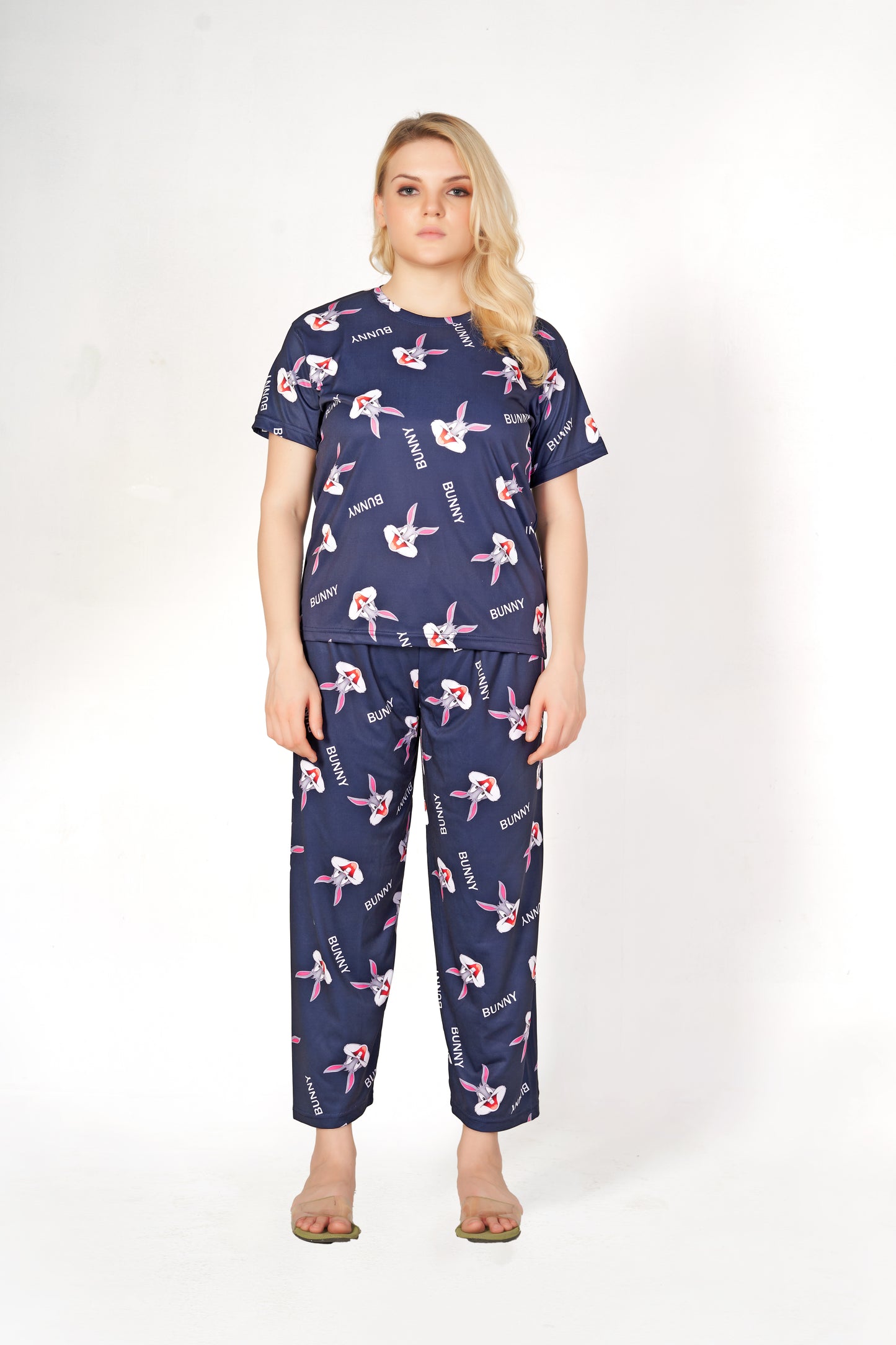 Bunny Print T-shirt And Long Pajama Set