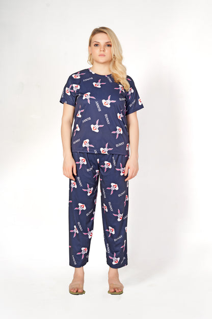 Bunny Print T-shirt And Long Pajama Set