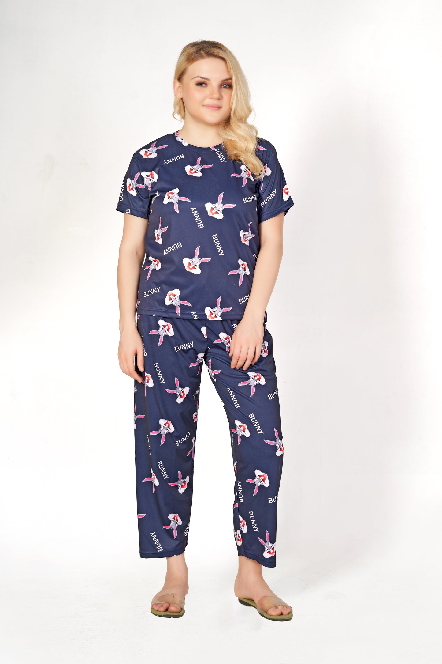 Bunny Print T-shirt And Long Pajama Set