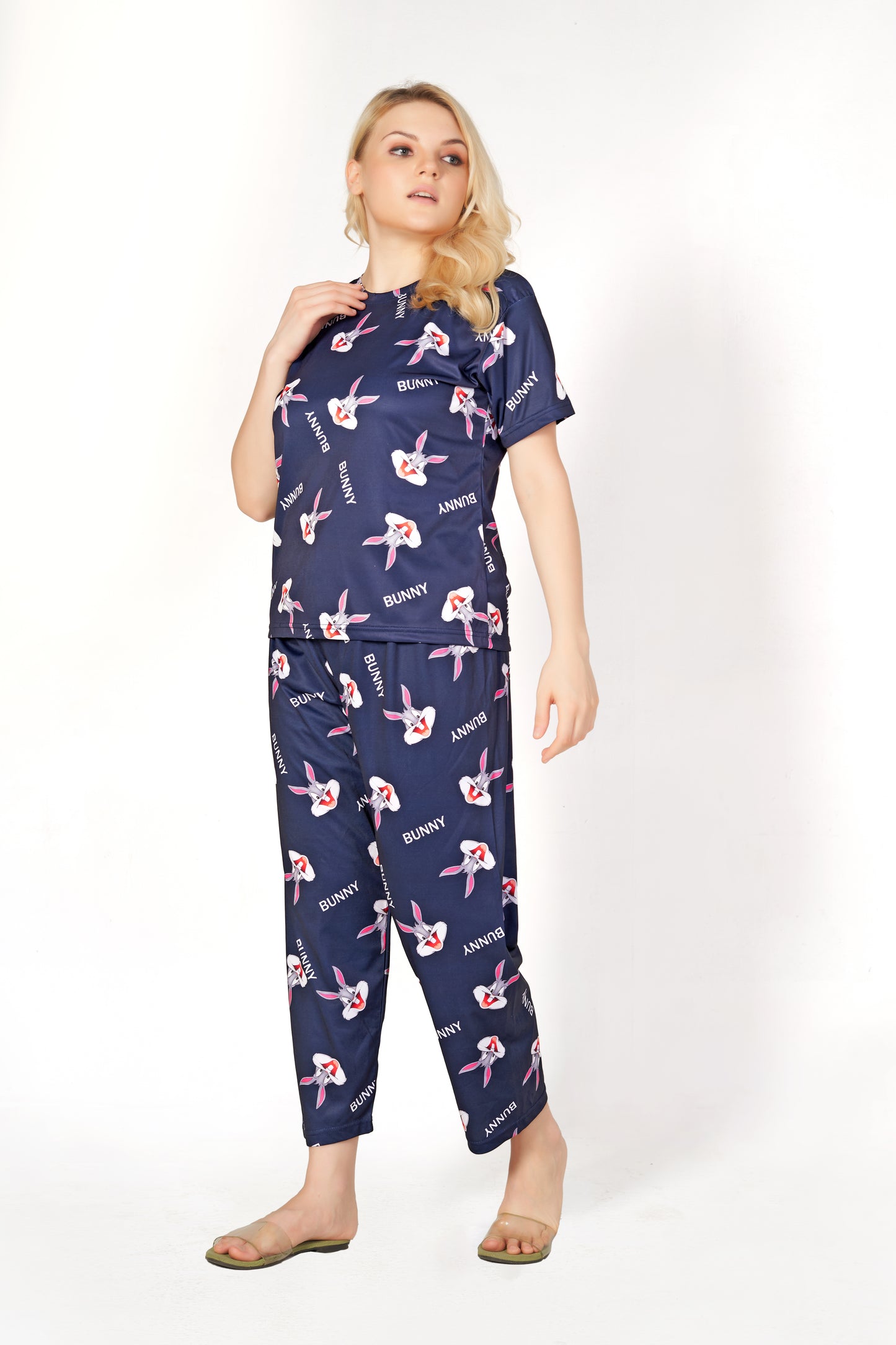 Bunny Print T-shirt And Long Pajama Set